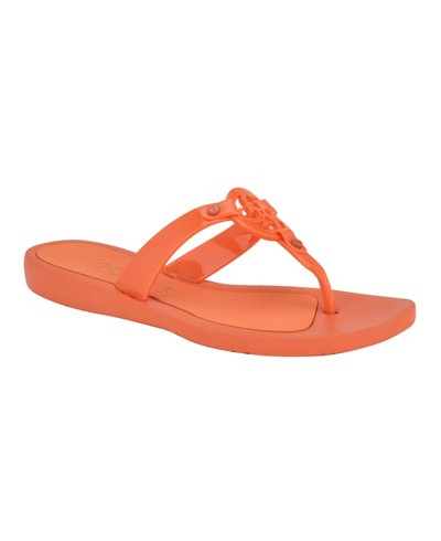 Guess Women's Tyana Eva Flex Bottom Logo Thong Sandals In Orange- Manmade