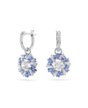 SWAROVSKI FLOWER, BLUE, RHODIUM PLATED IDYLLIA DROP EARRINGS