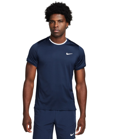Nike Men's Advantage Dri-fit Logo Tennis T-shirt In Obsidian,white