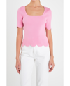 English Factory Scallop Hem Square Neck Rib Sweater In Pink