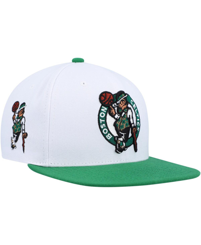 Mitchell & Ness Men's  White, Green Boston Celtics Side Core 2.0 Snapback Hat In White,green