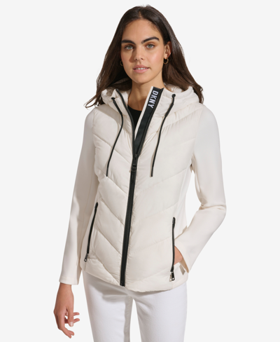Dkny Women's Plus Size Hooded Scuba Packable Puffer Coat In White