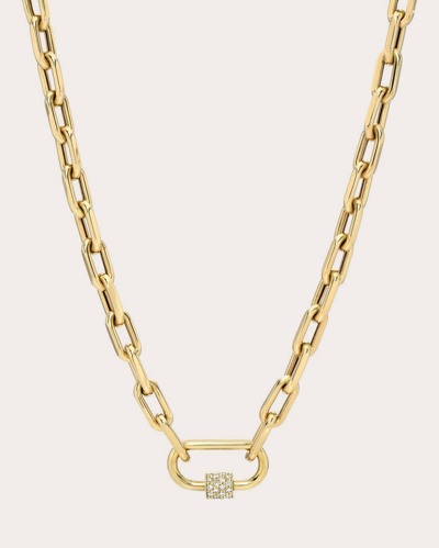 Zoe Lev 14k Yellow Gold Large Open Link Chain With Diamond Carabiner Necklace, 16