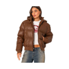 Edikted Women's Wintry Faux Leather Hooded Puffer Jacket In Brown