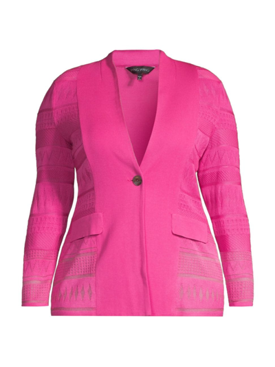 Ming Wang, Plus Size Women's Plus Burnout Single-button Jacket In Carmine Rose