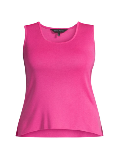 Ming Wang, Plus Size Women's Knit Scoopneck Tank In Carmine Rose