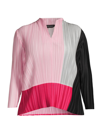 MING WANG, PLUS SIZE WOMEN'S PLEATED COLORBLOCKED BLOUSE