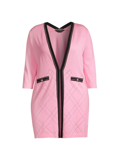 Ming Wang, Plus Size Women's Pointelle-knit Cardigan In Perfect Pink Black