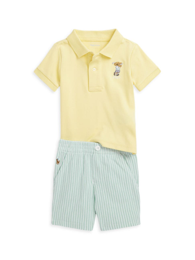 POLO RALPH LAUREN BABY BOY'S POLO BEAR POLO SHIRT & STRIPED SHORTS