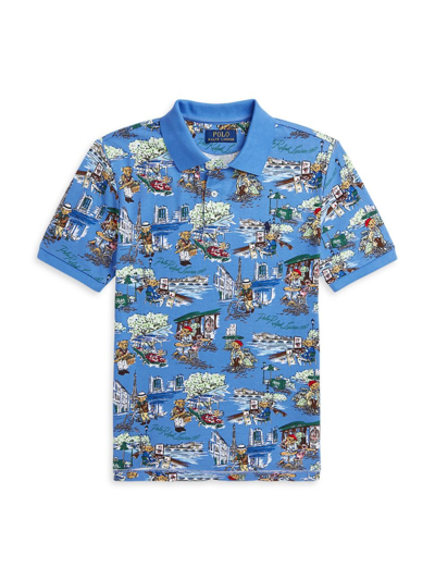 Polo Ralph Lauren Little Boy's & Boy's Parisian Polo Bear Print Shirt In Blue Flow Paris Bear