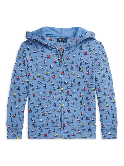 Polo Ralph Lauren Little Boy's & Boy's Sailboat Print Zip-up Hoodie In High Tide New England Blue