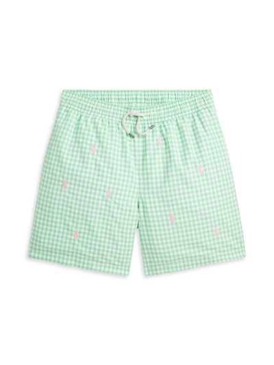 Polo Ralph Lauren Kids' Little Boy's & Boy's Gingham Print Swim Trunks In Classic Gingham Lime