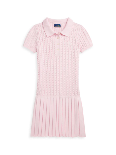 Polo Ralph Lauren Kids' Toddler And Little Girls Mini-cable Cotton-blend Polo Dress In Hint Of Pink Deckwash White