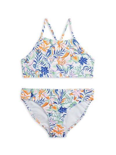 Polo Ralph Lauren Kids' Big Girls Tropical-print Two-piece Swimsuit In Deep Ultmarine