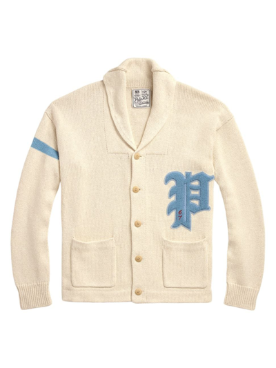 Polo Ralph Lauren Ivory Cotton Blend Letterman Cardigan In Cream