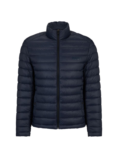 Hugo Boss Water-repellent Padded Jacket With Tonal Logo In Dark Blue