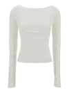 Low Classic White Ribbed Top With Boat Neckline And Buttons In Rayon Blend Woman In White