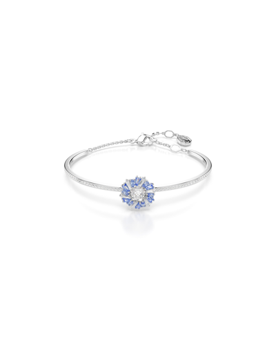 SWAROVSKI FLOWER, BLUE, RHODIUM PLATED IDYLLIA BANGLE BRACELET