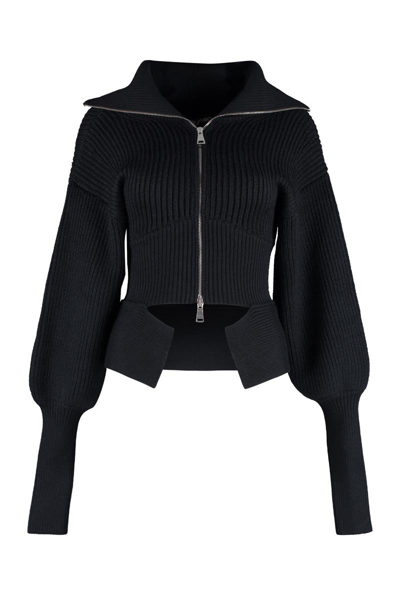 Andreädamo Black Sweater With Zip In Ribbed Wool Woman Andrea Adamo