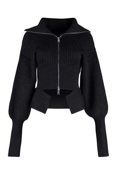 Andreädamo Black Jumper With Zip In Ribbed Wool Woman Andrea Adamo