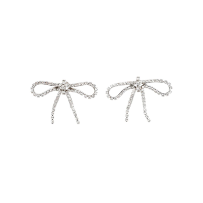Balenciaga Archive Ribbon Crystal-encrusted Earrings In Silver