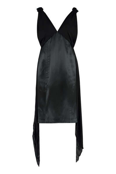 Bottega Veneta Bow-shoulder Silk Twill Dress In Black