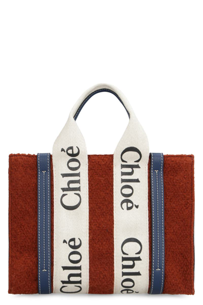 Chloé Woody Small Tote Wool In Red