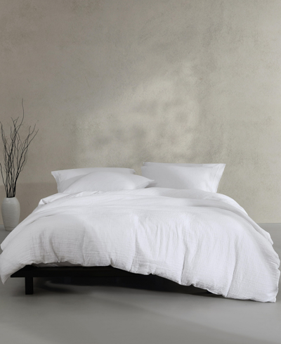 Calvin Klein Washed Texture Solid Cotton Jacquard 3 Piece Duvet Cover Set, Queen In White