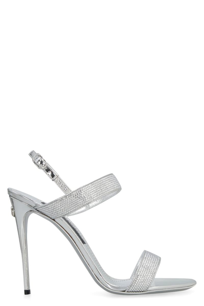 Dolce & Gabbana Crystal Metallic Slingback Stiletto Sandals In Grey