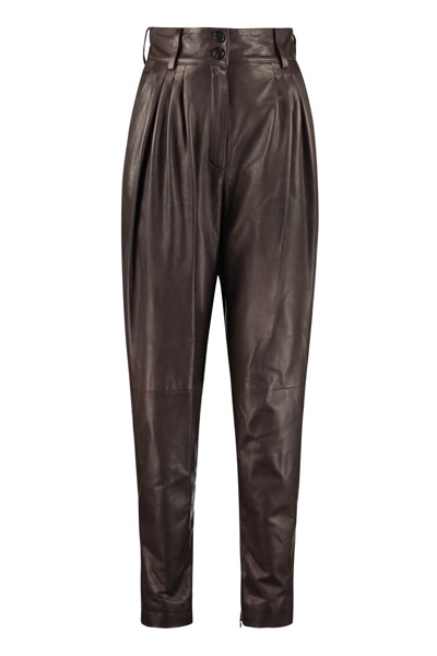 Dolce & Gabbana Trousers In Nappa Leather With Ties In Brown