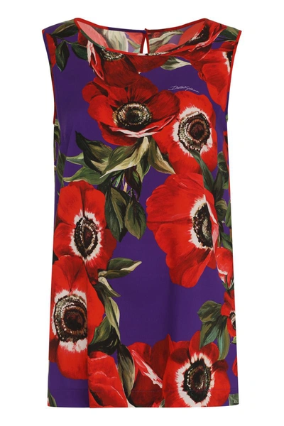 Dolce & Gabbana Printed Silk Top In Red