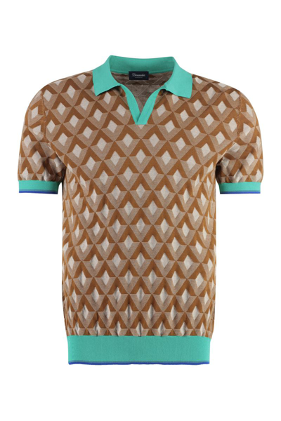 Drumohr Geometric-patter Cotton Polo Shirt In Brown