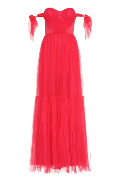 Elisabetta Franchi Red Carpet Pleated Tulle Dress In Fuchsia