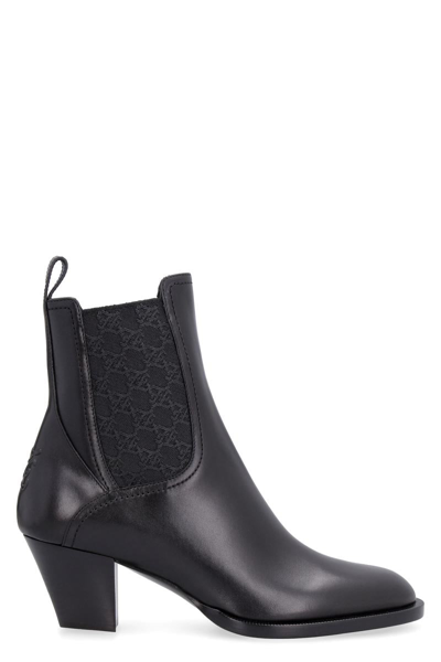Fendi Karligraphy Leather Ankle Boots In Black