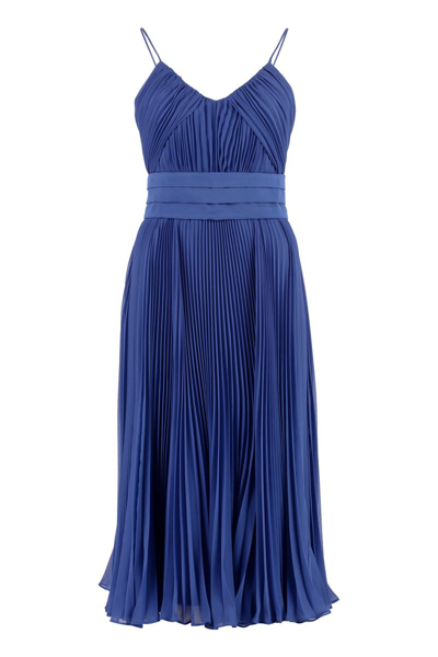 Max Mara Clarino Pleated Midi Dress In Blue