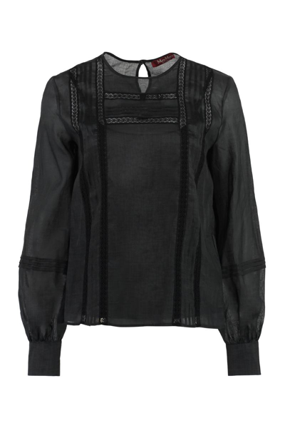 Max Mara Studio Ruffled Ramie Blouse In Black