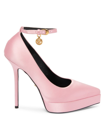 Versace Lycia Satin Platform Pumps In Rose