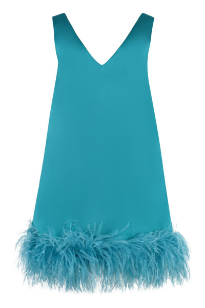 P.a.r.o.s.h Feather Dress In Turquoise