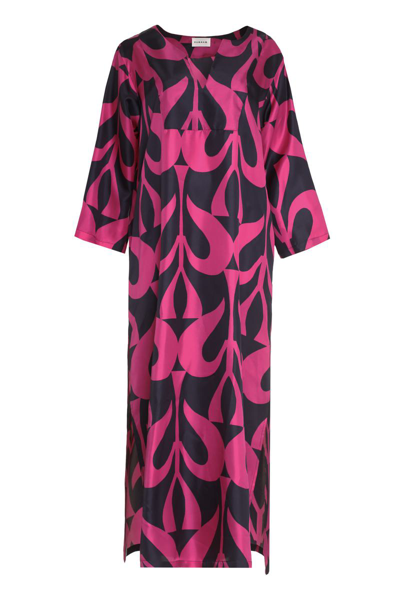 P.a.r.o.s.h Printed Silk Dress In Fuchsia
