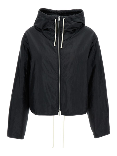 Jil Sander Black Crop Padded Jacket With Drawstring In Polyamide And Silk Woman