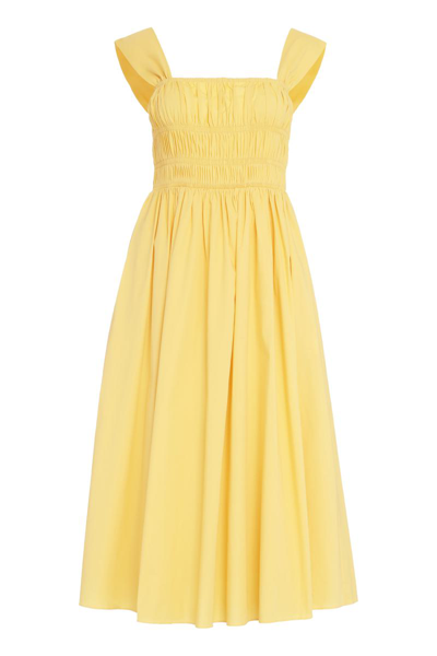 Staud Ida Poplin Midi Dress In Yellow