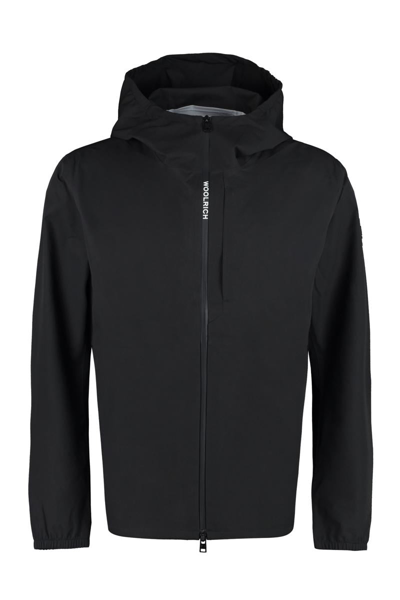 Woolrich Technical Fabric Hooded Jacket In Black