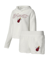 College Concepts Women's  Cream Miami Heat Fluffy Long Sleeve Hoodie T-shirt Shorts Sleep Set In Cream
