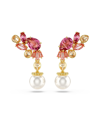 Swarovski Mixed Cuts, Crystal  Imitation Pearls, Flower, Pink, Gold-tone Gema Drop Earrings In Pink