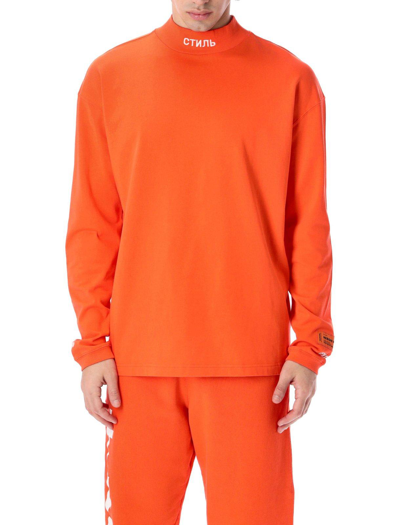 Heron Preston Logo-patch High-neck T-shirt In Orange
