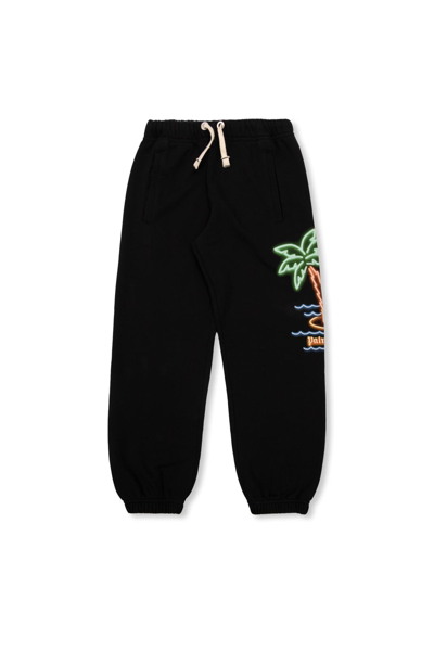 Palm Angels Kids Printed Sweatpants In Black