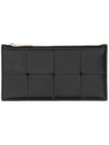 Bottega Veneta Cassette Leather Card Holder In Black/silver