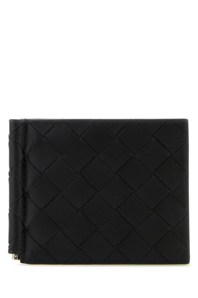 Bottega Veneta Black Leather Wallet In Black/silver