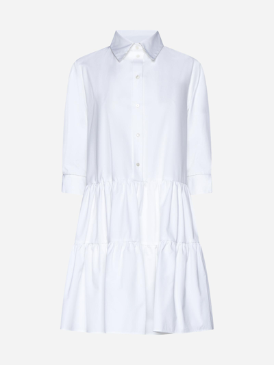 Fabiana Filippi Cotton Tiered Shirt Dress In Optic White