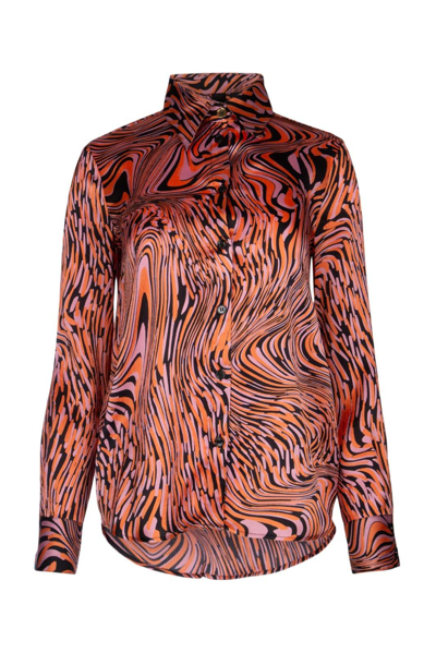 Pinko Graphic-print Buttoned Shirt In Nero/rosa/arancio